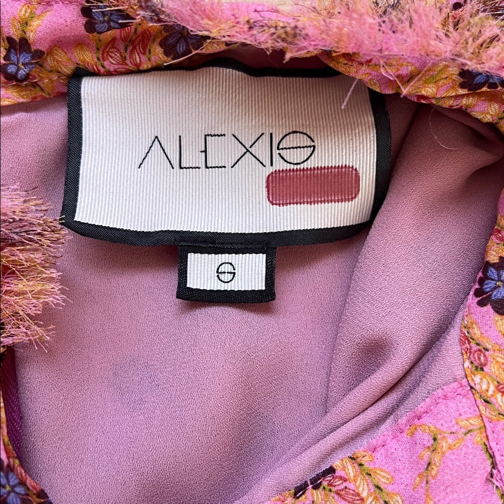 ALEXIS Karina Pink Floral Dress Ruffles Long Sheer Sleeves Size Small - Picture 7 of 12